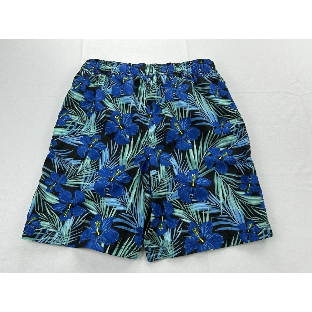 Revolution Boys XL 16/18 Swim Trunks Blue Tropical Hibiscus Floral Board Shorts